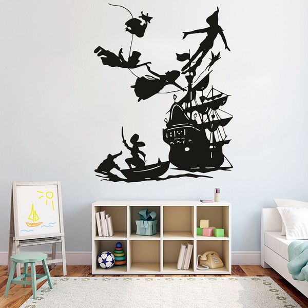 Peter Pan Wall Decal Boy Dream Cartoon Decals Pirates Ship Decor Wall Sticker Kids Room Bedroom Waterproof Vinyl Decals Sticker For Wall Sticker For