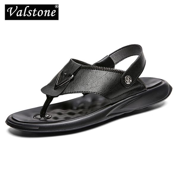 

valstone men's summer flip flops slippers vintage slippers ankle-wrap male sandals outdoor sandalen hombres light weight stylish, Black