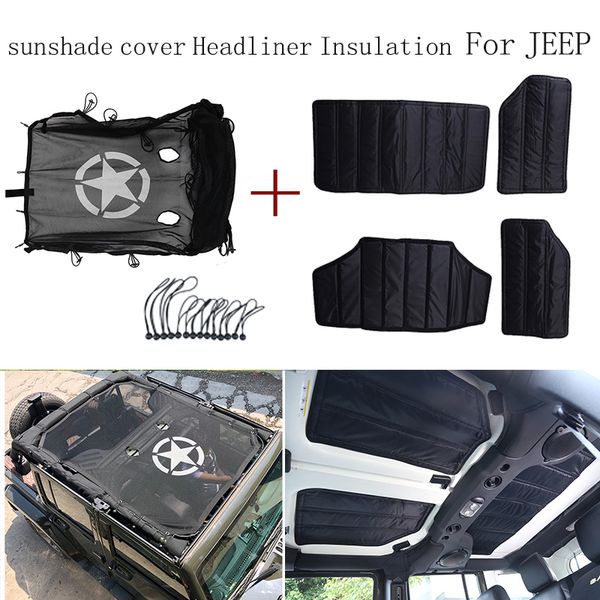 

sun shade cover uv protection storage pockets hardsound deadener headliner insulation for jk wrangler 4 door 2011-2017