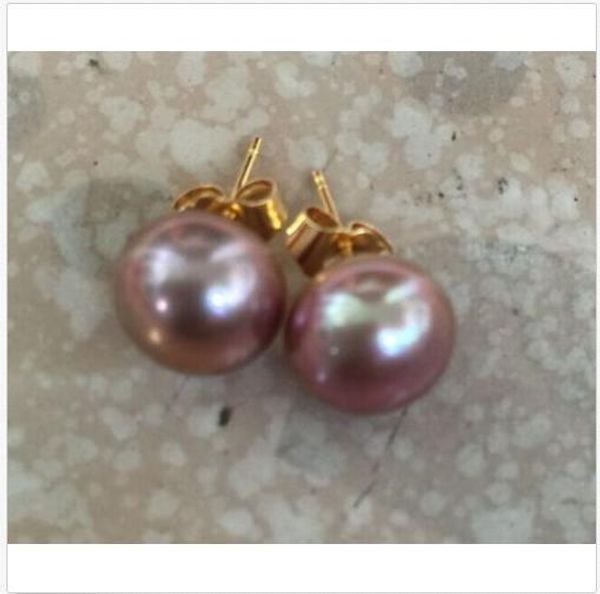 

a pair of 9-10mm south sea lavender pearl earring 14k gold, Golden;silver