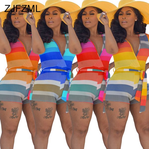 

высокая талия лето one piece клуб outfit женщин красочные полосатые печать bodycon урожай женский костюм для подвижных игр v шеи с коротким, Black;white