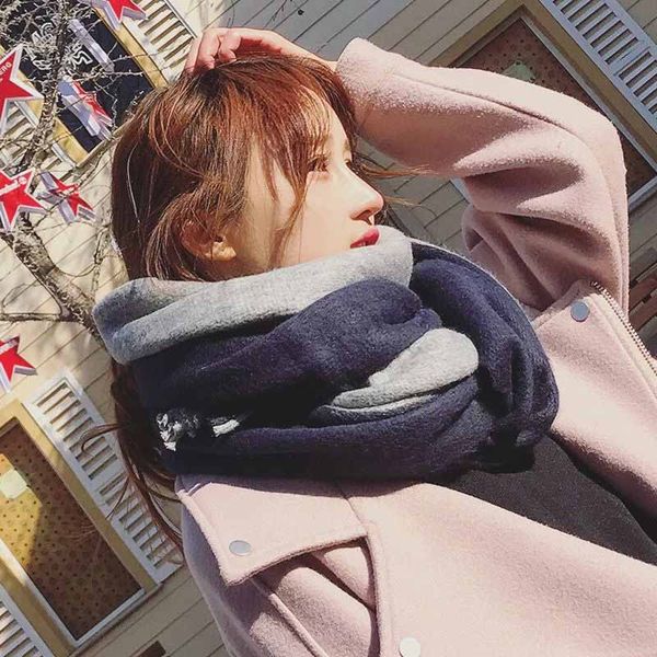 

scarf autumn and winter two-color mosaic men and women imitation cashmere tassels warm color collar scarf, Blue;gray