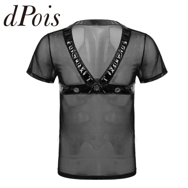 

mens t-shirt see through sheer mesh men t shirt short sleeve pullover fitness muscle t-shirt breathable male v neck tshirts, Black;blue