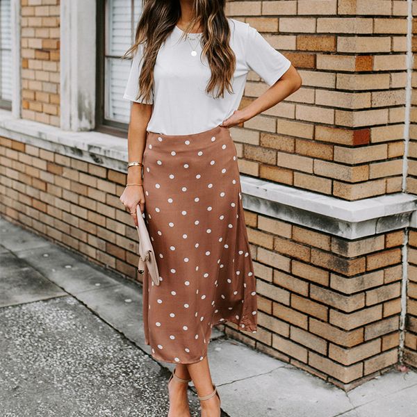 

women high waist casual a-line dot maxi skirt, Black