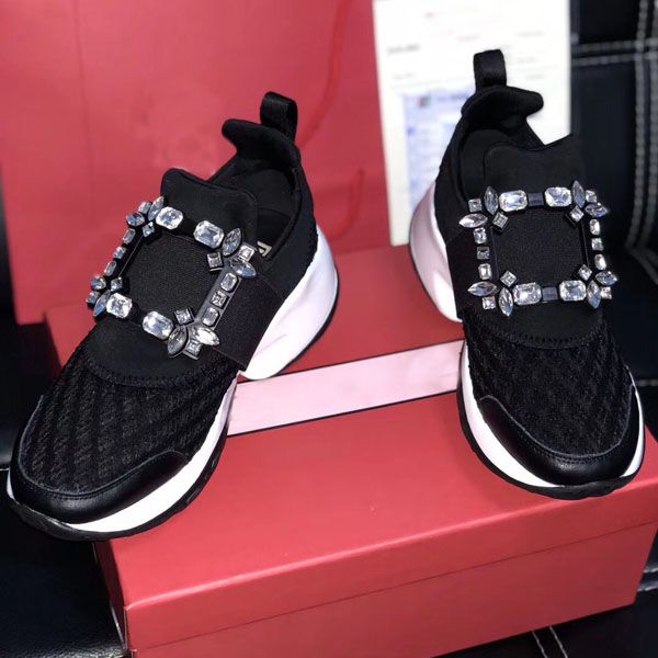 

luxury designer ladies low-casual shoes ladies designer sports shoes mesh breathable stretch fabric fashion color matching sports flower, Black