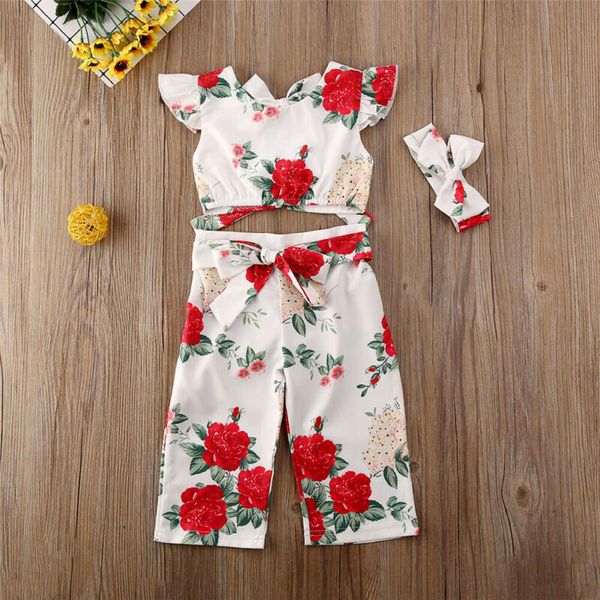 

3шт малыш девочка одежда с плеча цветочные футболки топы брюки наряды, Blue