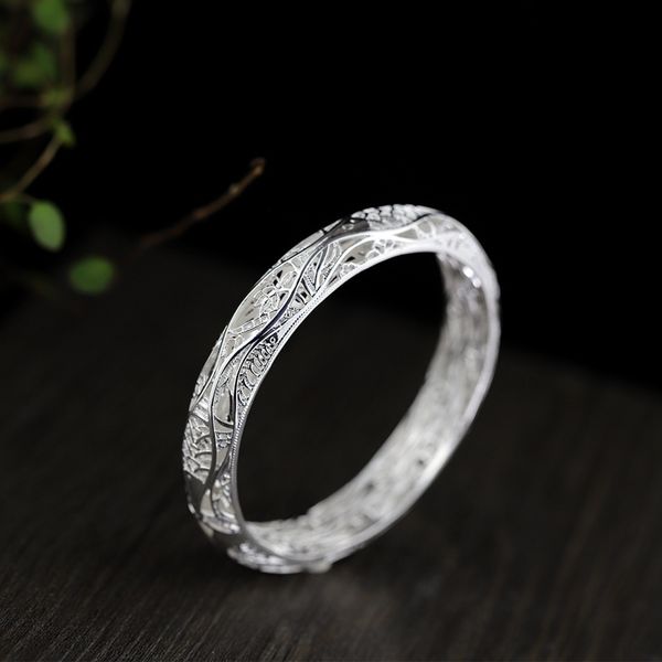 

999 sterling silver openwork bangles silver fashion carp play lotus pattern bangles 999 for women jewelry, Golden;silver