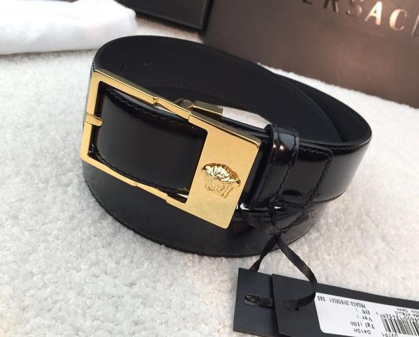 

2017 fashion pattern double chain buckle men women designer belts european style brand waistbands real leather for gift, Black;brown