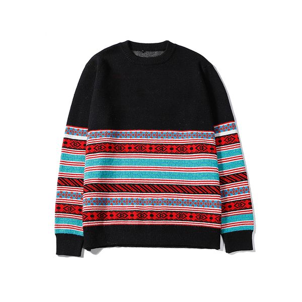 

новое прибытие женщин людей роскошные пуловеры модельер марка contrast stripe crew neck с длинным рукавом свитера, White;black