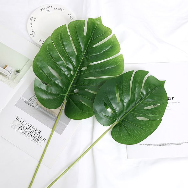 

4pcs artificial green plant latex turtle leaves branch home decorative wedding flower wall backdrop tropical fake plants leaf