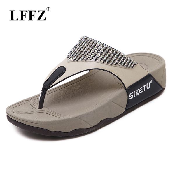 

lzzf 2018 summer fashion shoes woman for women tenis ladies rhinestone flip flops slides sandals platform beach terlik plus size, Black