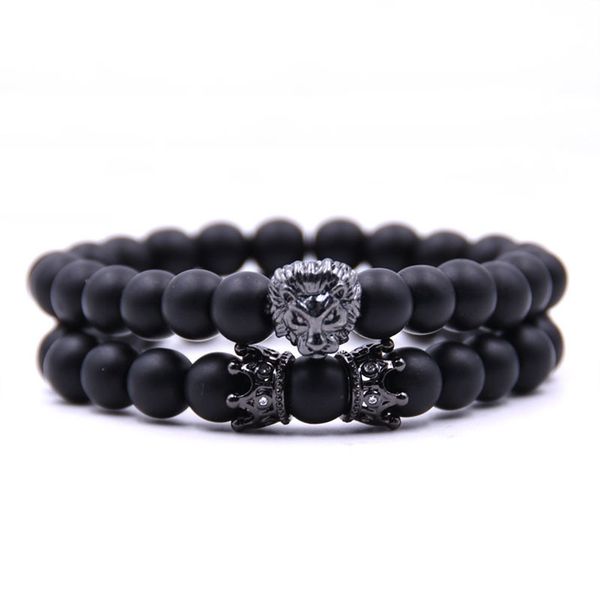 

new simpe fashin pattern stylish link chain jewelry elegant shiny zircon rock bracelet beads crown bangles for women men jewelry, Black
