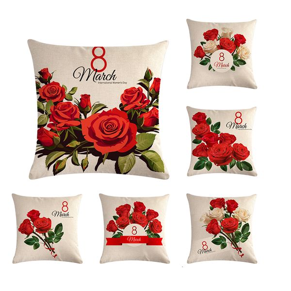 

personality creative red rose flowers pillow case linen cushion cover car sofa seat waist home decor 45*45cm dropshipping zy793
