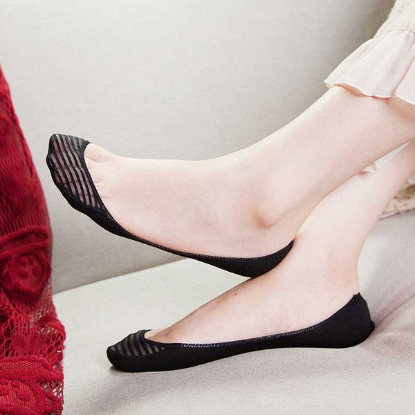 

classic striped summer thin boat socks fashion women hollow out high heel socks slippers ladies breathable invisible socks sox, Black;white