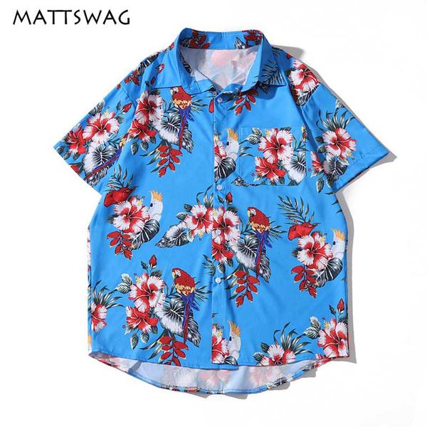 

mattswag bird floral print men hawaiian shirt casual flower vintage mens shirts tropical beach holiday button up shirt for men, White;black