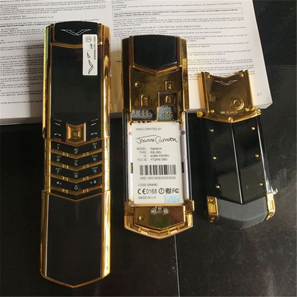 Desbloqueado Luxury Gold Classic Signature Slider dual sim card Telefone móvel corpo de aço inoxidável bluetooth 8800 metal Cerâmica Telefone celular