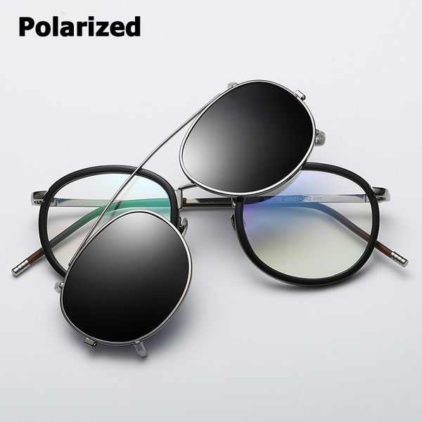 

jackjad steampunk style lens removable polarized sunglasses clip on vintage round metal eyewear sun glasses 2776, White;black