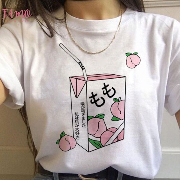 

peach harajuku small t shirts women korean style t shirts 90s peachy graphic tshirts fashion funny tees female, White