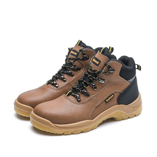 

large size men casual steel toe cover work safety boots genuine leather tooling shoes platform worker ankle security boot zapato, Black