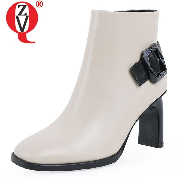 

zvq high quaity genuine leather ankle boots winter outside warm high heels zip square toe women shoes drop shipping size 34-43, Black
