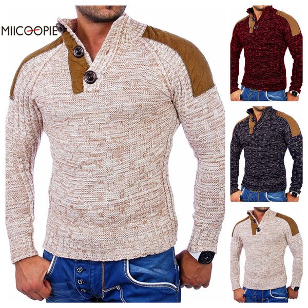 

men's autumn pullover leisure solid color garden collar button sweater slim knit men's knitting pull pullover, White;black