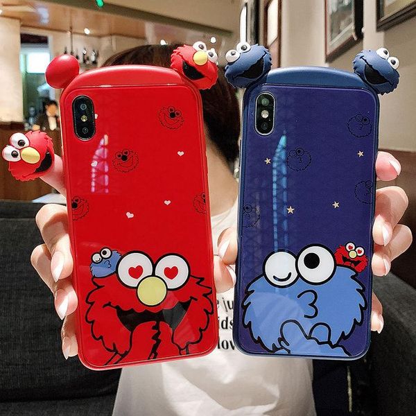 

new luxury designer cute cartoon sesame street phone case for iphone 11pro max xs max xr 7 8 plus max glass mirror cover