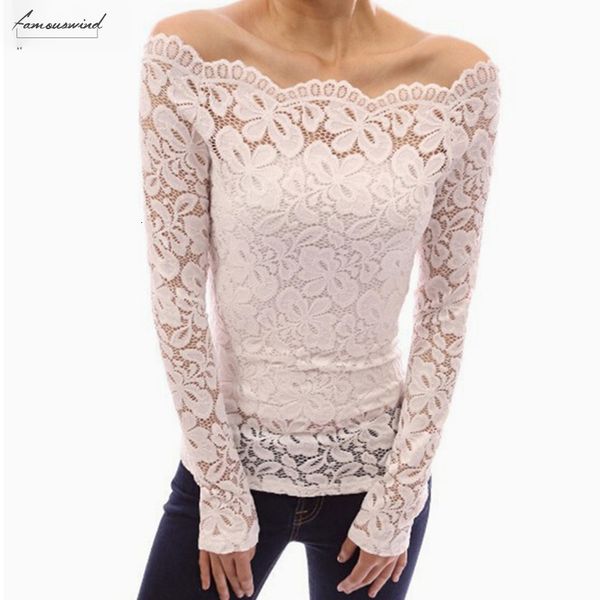 

2019 blouse spring women blusas off shoulder slash neck lace slim shirts long sleeve casual floral plus size, White