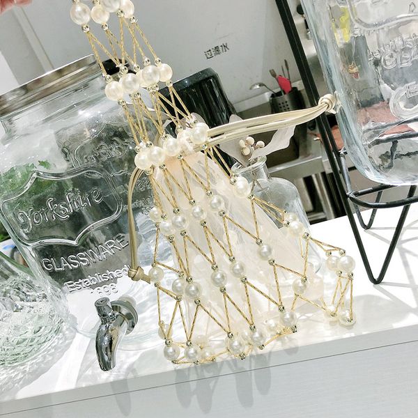 

women bags luxury mini shell totes beads handbags weave evening bags pearl handmade wedding bridal purse beige ladies small