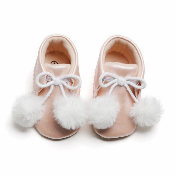 

cotton baby booties for girls autumn children casual leather boots baby girls plush ball decor pu shoes walking shoes h, Black;grey