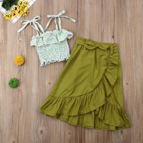 

toddler kids baby girls floral crop long skirt dress outfits clothes set, White