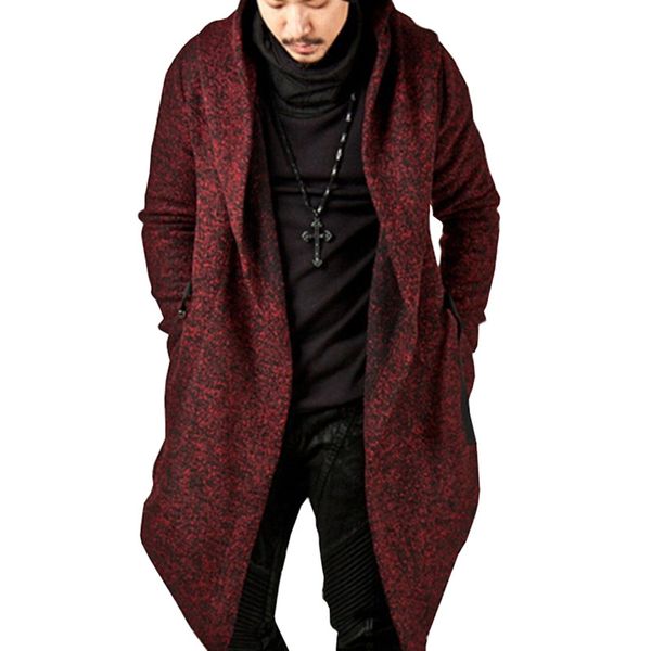 

winter men's coat imitation cashmere jacket man long section solid men's hooded irregular hem coat turn-down collar casual, Black