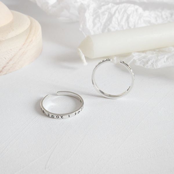 

greek classical alphabet text ring s925 vintage ring sterling silver ladies party gift fashion popular adjustable jewelry, Slivery;golden