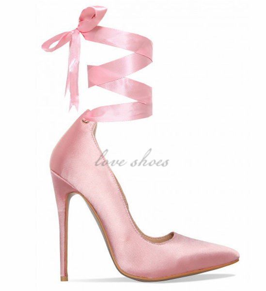 

pink satin lace up court shoes 12cm high heel shoes, Black
