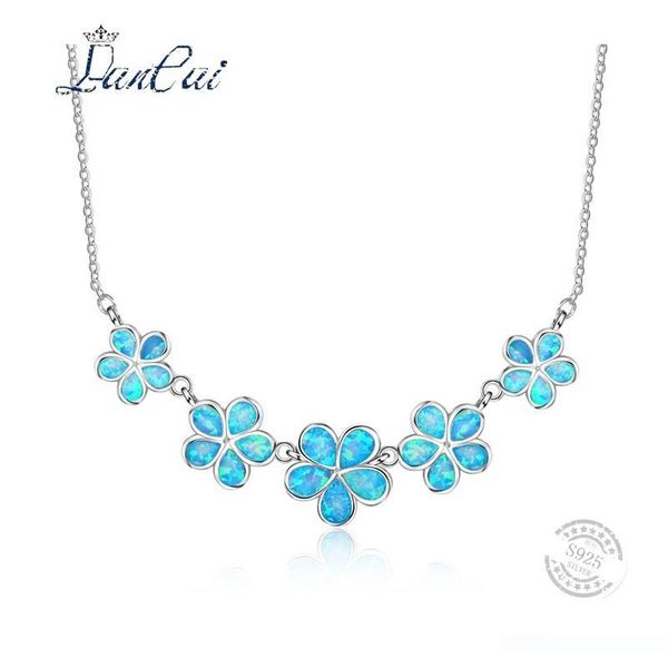 

lancai romantic 925 sterling silver blue fire opal necklace classic flowers pendant necklace for women fine jewelry selling