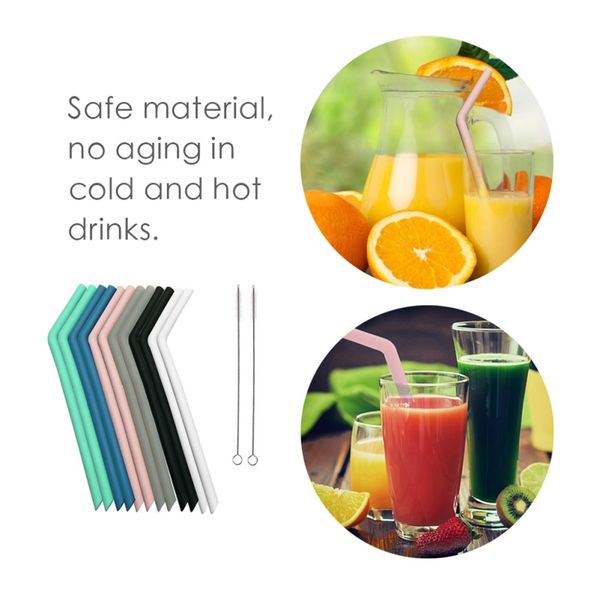

12pcs silicone drinking straws + 2pcs cleaning brushes for cup mug home bar accessories straws reusable replacement