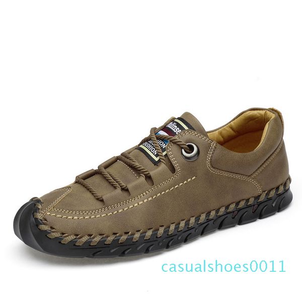 

big size 2019 spring genuine leather men shoes lace-up man outdoor casual shoes thick bottom stitch non-slip male c11, Black