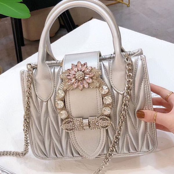 

tote bag big shopper bag messenger bags fashion detachable leather shoulder belt pleated diamante sequins chain lady handbags