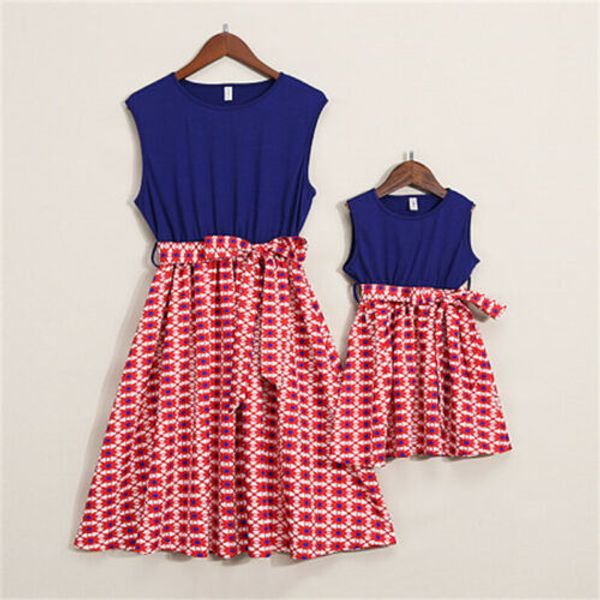 

Mother&Daughter Splice Dress Matching Mom Girls Splice Dress Family Skirt