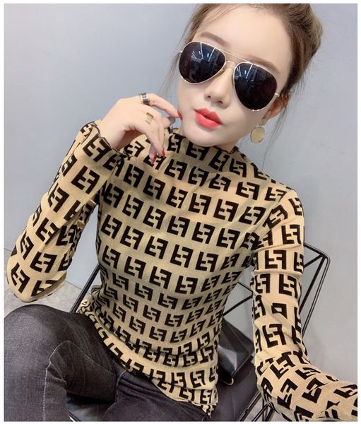

womens designer winter coats jackets womens double f letter flocking shirt women gold and silver wire mesh thin bottoming shirt selling