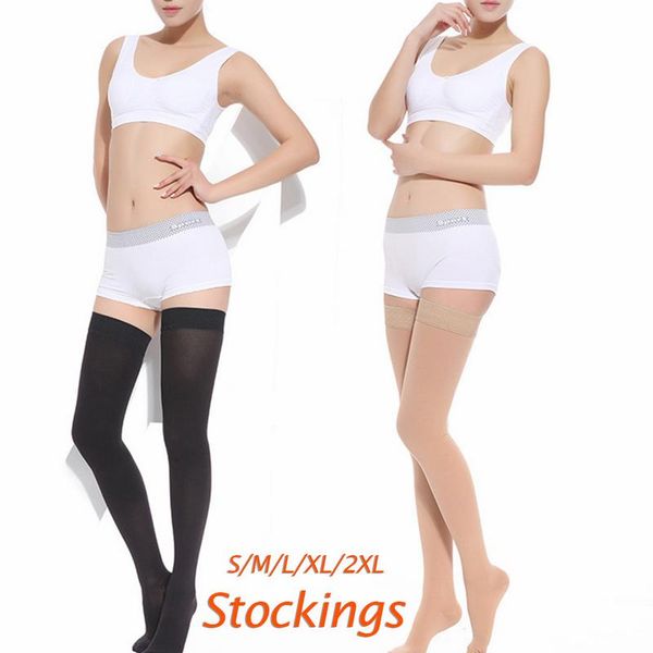 

thigh high over knee socks for women girl silicone anti slip elastic toe wrapped stockings prevent varicose veins, Black