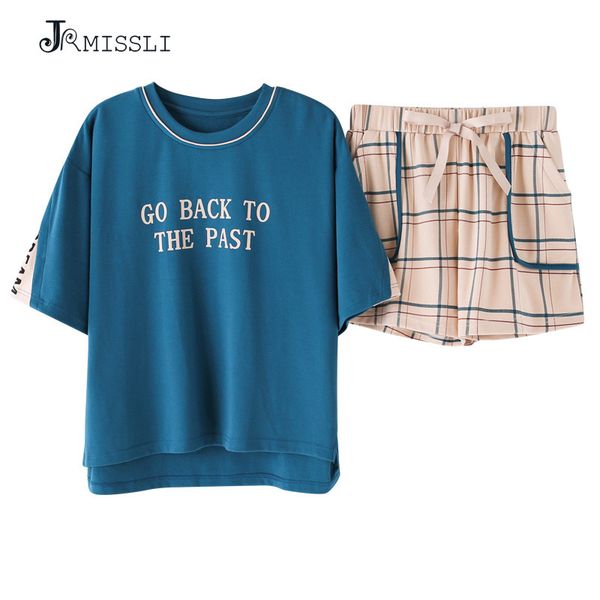 

jrmissli пижама summer letter печати 100% хлопок пижамы женщины сладкого cute home service, Blue;gray