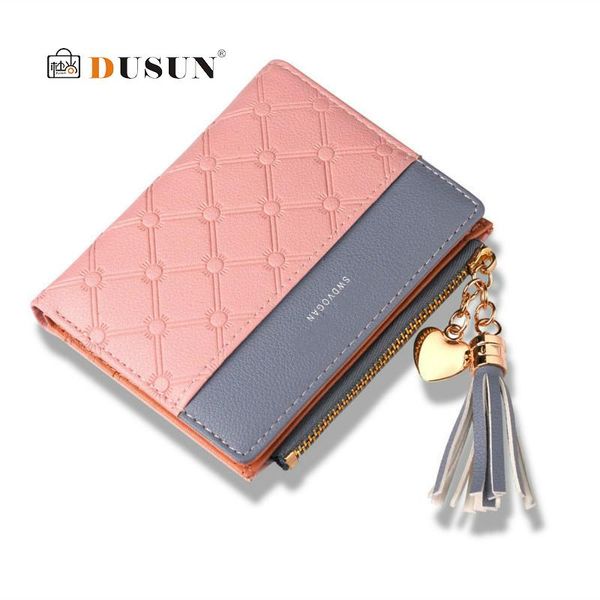 

tassel leather wallet women small famous mini women wallets purses female short coin zipper purse cartera mujer, Red;black