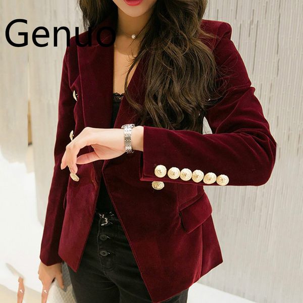 

2019 autumn velvet blazer formal work small suit jacket women slim long sleeve ladies blazers feminino women gold button, White;black