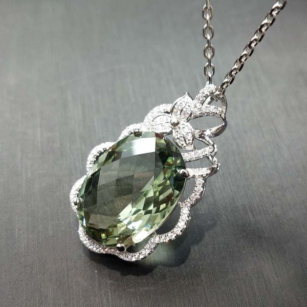

flzb, big pendant necklace natural green gems in 925 sterling silver with gold beautiful nice jewelry for woman and girl gift
