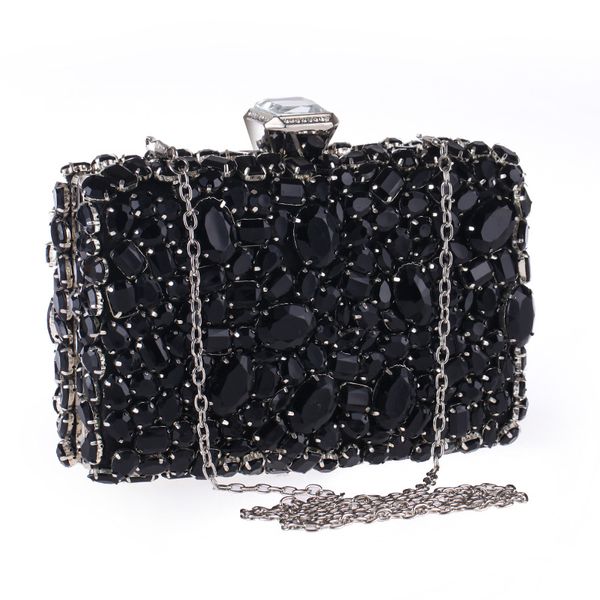 

high end black big diamonds women day clutches acrylic rhinestone beaded evening bag clasp coin purse banquet shoulder bags
