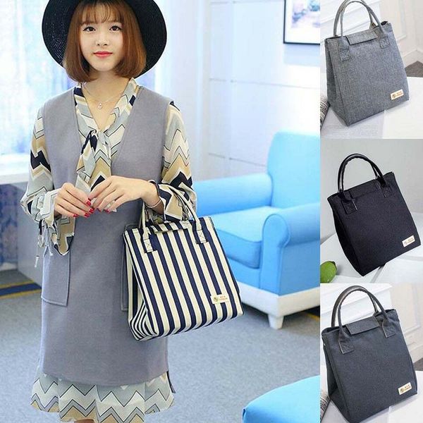 

thick aluminum foil thermal insulation lunch bag for women stripe oxford cooler bag waterproof kids lunch box tote picnic, Blue;pink