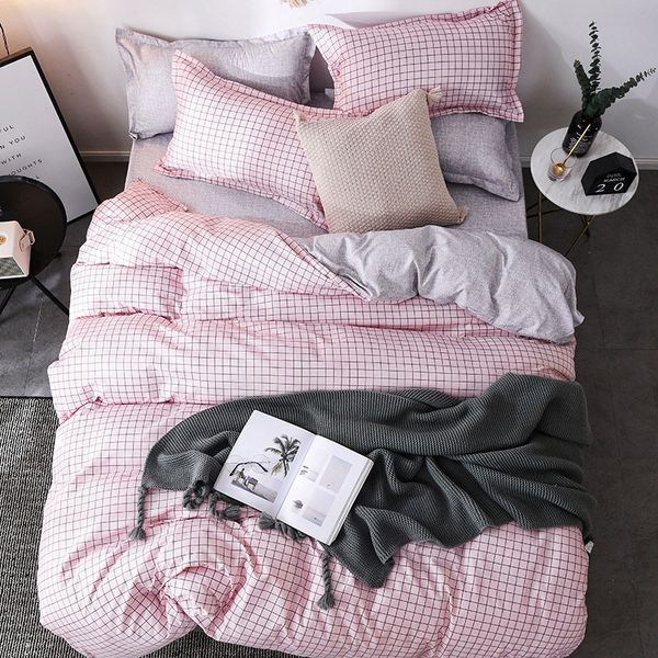 

silikolove 3/4pcs/set ab side lattice double pink comforter bedding sets cotton duvet cover set bed linen linings home textile