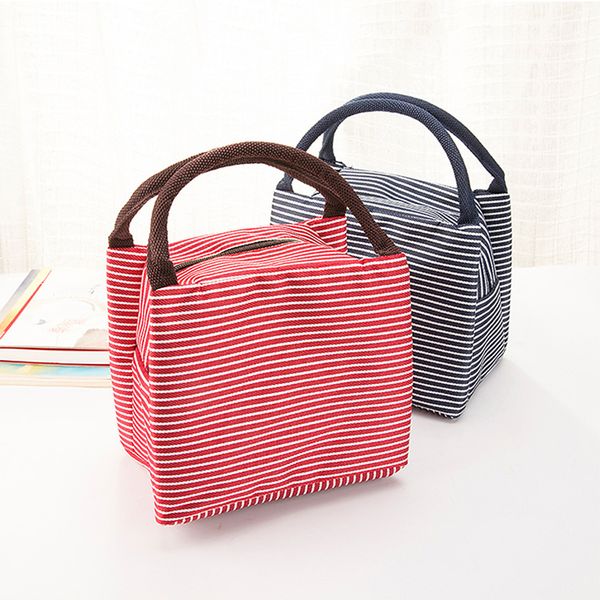 

stripe bag picnic thermal cooler zip carry tote insulated cooler lunch bag women kids men insulated canvas box tote