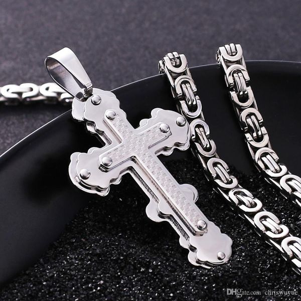 

fashion stainless steel silver gold tone cross necklace pendant for men byzantine chain necklace boys gift 6mm 22inch np80