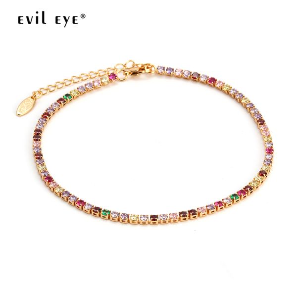 

evil eye anklet feet bracelet gold color leg ankle chain for women colorful micro pave zircon summer fashion foot jewelry ey6317, Red;blue